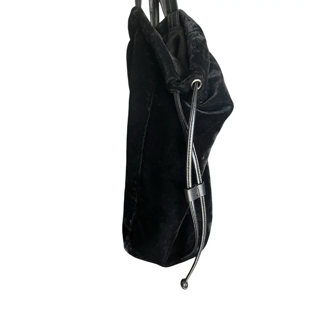 Victoria's Secret Black Velvet Drawstring Tote Bag
